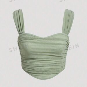 NWT SHEIN MOD Solid Ruched Wide Straps Top Mint Size Medium